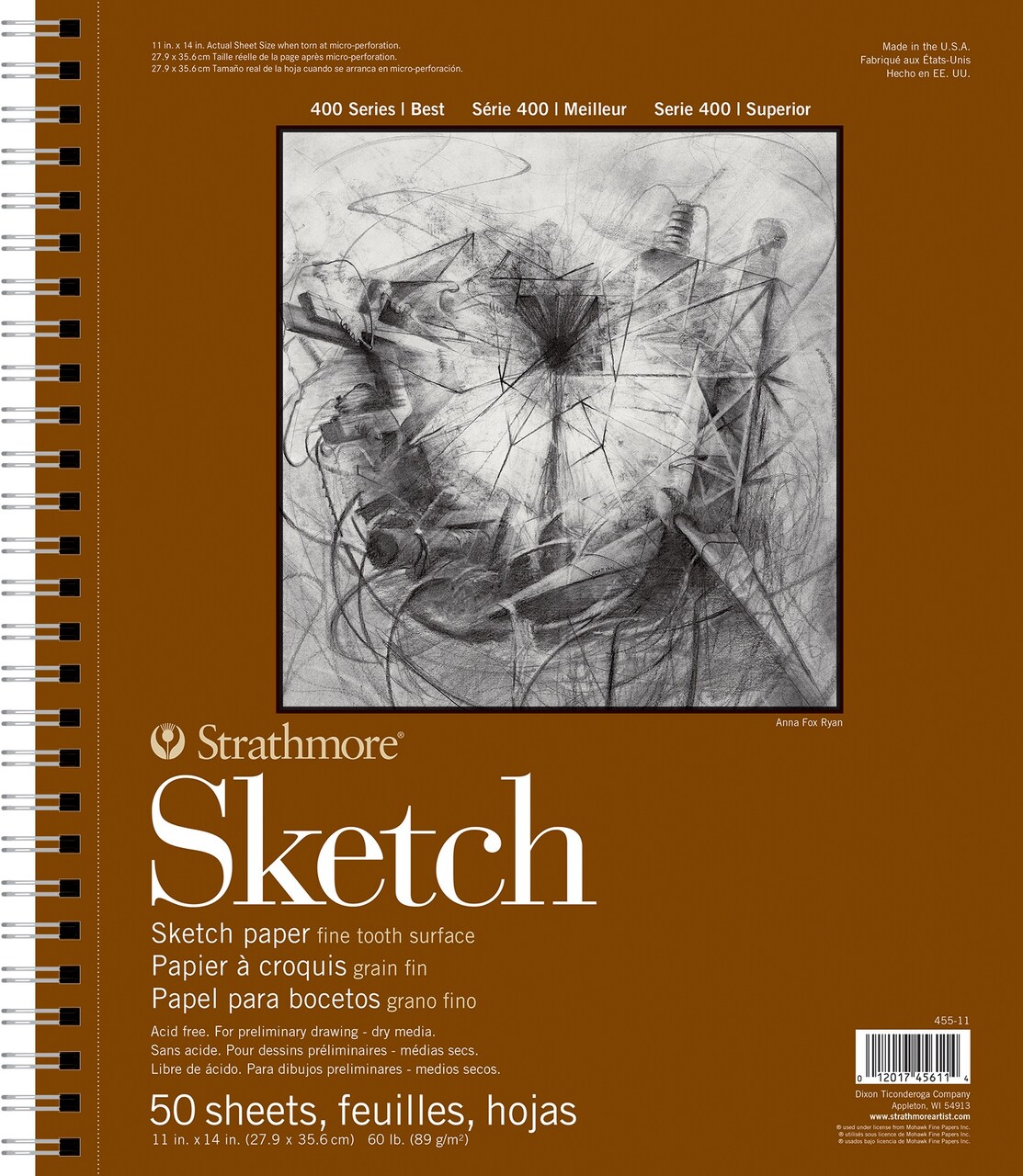 Strathmore 400 Series Sketch Pad 11"X14"-Spiral Bound Side, 50 Sheets